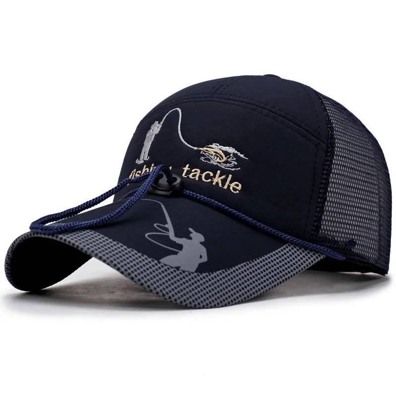 2023 חדש רשת דיג כובע עם שרוך מתכוונן ספורט מגן השמש כובע יוניסקס דיג ספורט בייסבול משולבת כמוסות התמונה 4