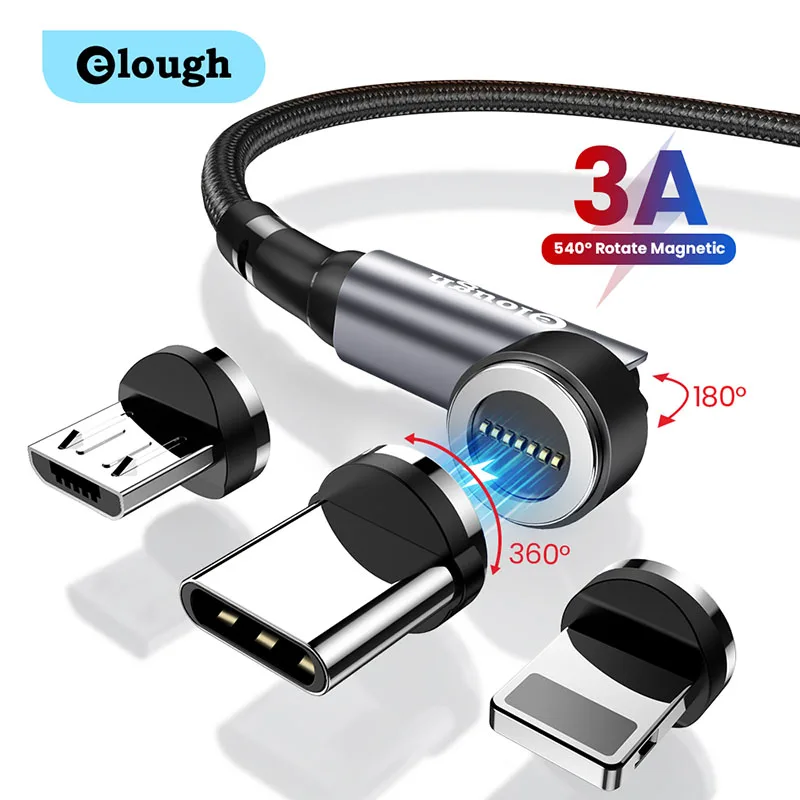 Elough מגנטי כבל USB מסוג C מיקרו כבל 540 לסובב טעינה מהירה USB C נתונים בטלפון תשלום חוט כבל לאייפון 13 12 Xiaomi התמונה 0