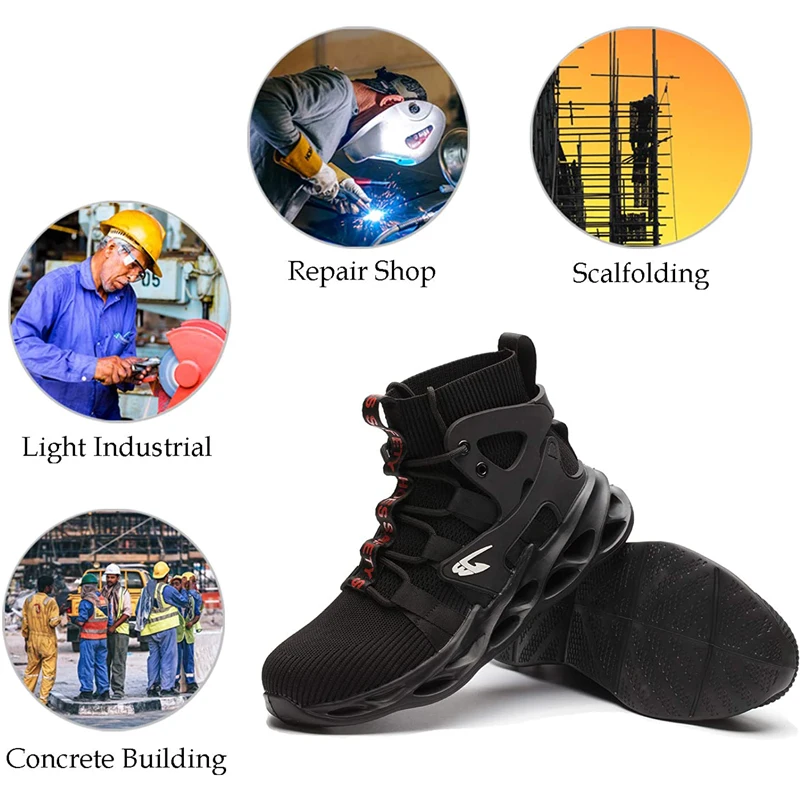 בטיחות בעבודה בוהן פלדה מגף קל משקל לנשימה תעשייה בנייה מגפיים נעלי ספורט לגברים התמונה 5