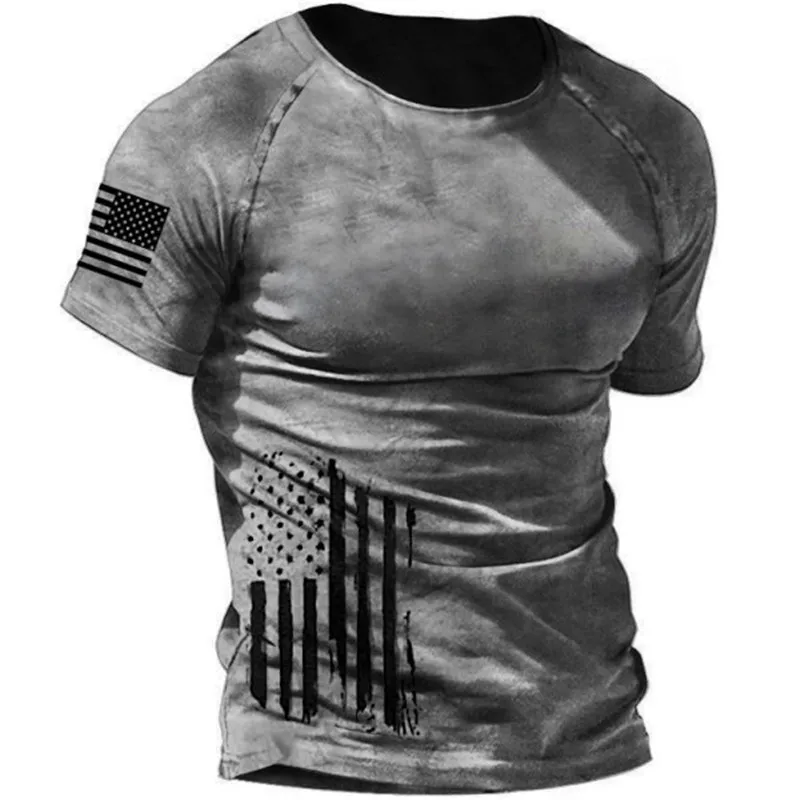בציר קיץ חולצות לגברים לנו דגל 3D מודפס אופנת רחוב פוליאסטר O-צוואר קצר שרוול רופף גברים בגדים מנופחים חולצה התמונה 1