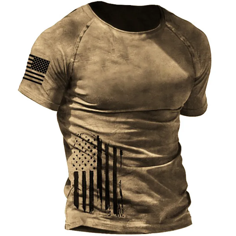 בציר קיץ חולצות לגברים לנו דגל 3D מודפס אופנת רחוב פוליאסטר O-צוואר קצר שרוול רופף גברים בגדים מנופחים חולצה התמונה 3