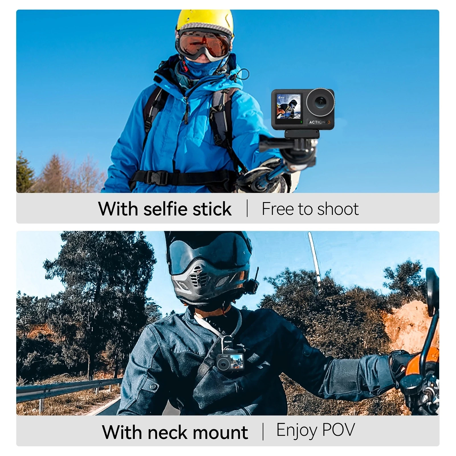מגנטי Selfie מקל חצובה שני טופר מתאם עבור DJI Action3 מצלמה אבזרים עבור DJI אוסמו פעולה 3 מתאם התמונה 3